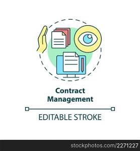 Contract management concept icon. Examples of automation in business abstract idea thin line illustration. Isolated outline drawing. Editable stroke. Arial, Myriad Pro-Bold fonts used. Contract management concept icon