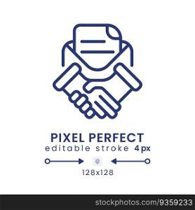 Contract management linear desktop icon. Digital filing cabinet. Operations software. Pixel perfect 128x128, outline 4px. GUI, UX design. Isolated user interface element for website. Editable stroke. Contract management linear desktop icon