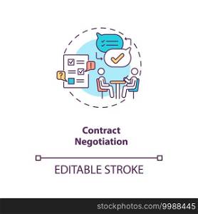 Contract negotiation concept icon. Contract lifecycle steps. Process of coming to agreement on special terms idea thin line illustration. Vector isolated outline RGB color drawing. Editable stroke. Contract negotiation concept icon