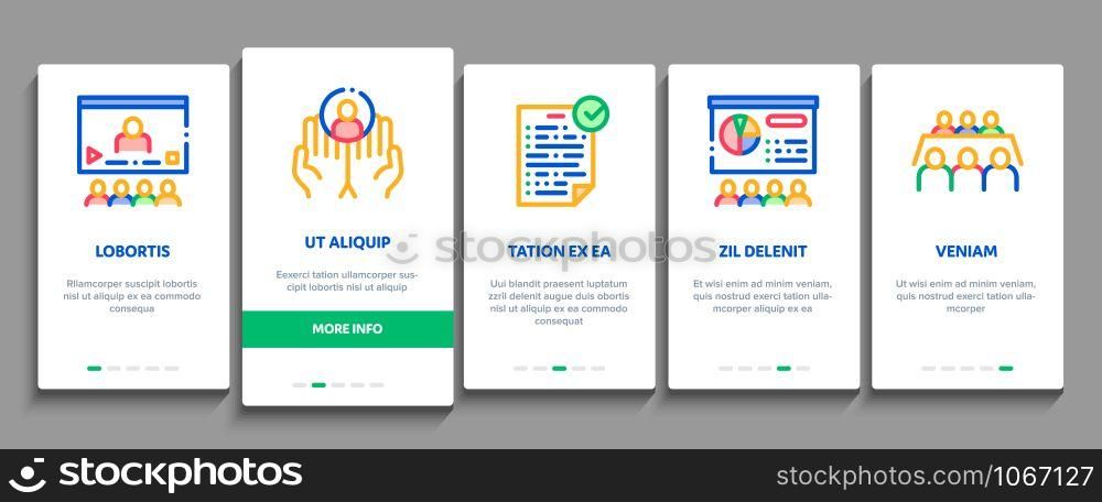 Contract Onboarding Mobile App Page Screen Vector Thin Line. Human Silhouette And Hands, Handshake And Agreement Contract Document With Pen Concept Linear Pictograms. Contour Illustrations. Contract Onboarding Elements Icons Set Vector