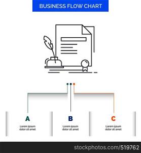 contract, paper, document, agreement, award Business Flow Chart Design with 3 Steps. Line Icon For Presentation Background Template Place for text. Vector EPS10 Abstract Template background