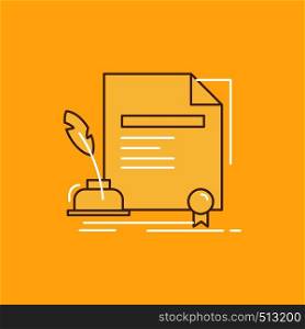contract, paper, document, agreement, award Flat Line Filled Icon. Beautiful Logo button over yellow background for UI and UX, website or mobile application. Vector EPS10 Abstract Template background