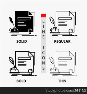 contract, paper, document, agreement, award Icon in Thin, Regular, Bold Line and Glyph Style. Vector illustration
