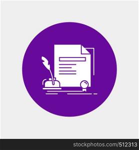 contract, paper, document, agreement, award White Glyph Icon in Circle. Vector Button illustration. Vector EPS10 Abstract Template background