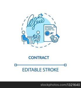 Contract signing concept icon. Creative brief, employment agreement idea thin line illustration. Creative agency employees legal obligation. Vector isolated outline RGB color drawing. Editable stroke