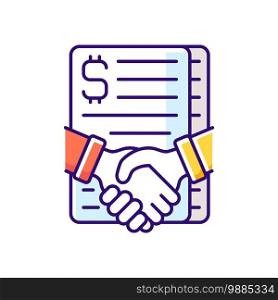 Contract success RGB color icon. Car renting contract creating process. Business with selling automobiles for people. Isolated vector illustration. Contract success RGB color icon