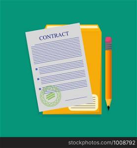 contract with envelope and pencil, illustration with shadow. contract with envelope, flat illustration with shadow
