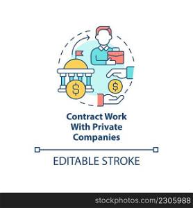 Contract work with private companies concept icon. Encouraging business activity abstract idea thin line illustration. Isolated outline drawing. Editable stroke. Arial, Myriad Pro-Bold fonts used. Contract work with private companies concept icon