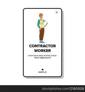 Contractor worker construction builder. engineer helmet. architect person. technician character web flat cartoon illustration. Contractor worker vector