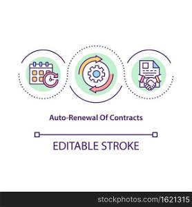 Contracts auto-renewal concept icon. Contractual period idea thin line illustration. Automatic renewal provisions. Contract restarting. Vector isolated outline RGB color drawing. Editable stroke. Contracts auto-renewal concept icon