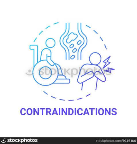 Contraindications blue gradient concept icon. Pulmonary rehabilitation abstract idea thin line illustration. Disability, cardiac illnesses. Respiratory therapy. Vector isolated outline color drawing. Contraindications blue gradient concept icon