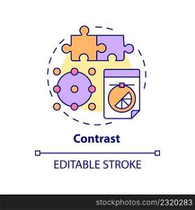 Contrast concept icon. Instrument of designer. Principles of graphic design abstract idea thin line illustration. Isolated outline drawing. Editable stroke. Arial, Myriad Pro-Bold fonts used. Contrast concept icon