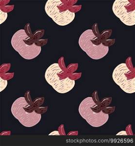 Contrast food seamless pattern with purple and yyellow pastel persimmons. Black background. Great for fabric design, textile print, wrapping, cover. Vector illustration. Contrast food seamless pattern with purple and yyellow pastel persimmons. Black background.