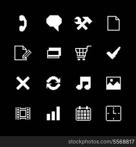 Contrast pixel icons set for interface design of photo music movies and media isolated vector illustration