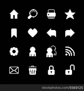 Contrast pixel icons set for interface design of rss feed email and home isolated vector illustration
