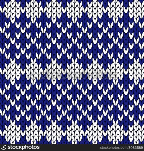 Contrast seamless knitting ornamental vector pattern in blue and white colors as a knitted fabric texture