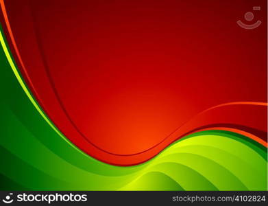 Contrasting red and green colours in the wavy abstract background