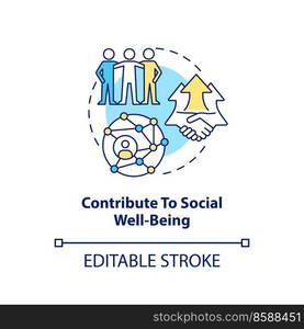 Contribute to social well-being concept icon. Professional friendship. Relationship abstract idea thin line illustration. Isolated outline drawing. Editable stroke. Arial, Myriad Pro-Bold fonts used. Contribute to social well-being concept icon