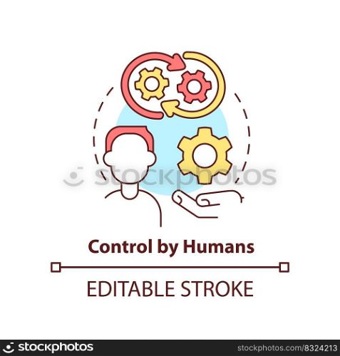 Control by humans concept icon. Changing algorithm. Disadvantage of AI marketing abstract idea thin line illustration. Isolated outline drawing. Editable stroke. Arial, Myriad Pro-Bold fonts used. Control by humans concept icon