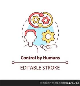Control by humans concept icon. Changing algorithm. Disadvantage of AI marketing abstract idea thin line illustration. Isolated outline drawing. Editable stroke. Arial, Myriad Pro-Bold fonts used. Control by humans concept icon