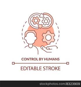 Control by humans orange concept icon. Algorithm. Disadvantage of AI marketing abstract idea thin line illustration. Isolated outline drawing. Editable stroke. Arial, Myriad Pro-Bold fonts used. Control by humans orange concept icon