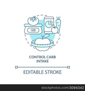Control carb intake turquoise concept icon. Maintaining weight after long term diet abstract idea thin line illustration. Isolated outline drawing. Editable stroke. Arial, Myriad Pro-Bold fonts used. Control carb intake turquoise concept icon