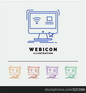Control, computer, monitor, remote, smart 5 Color Line Web Icon Template isolated on white. Vector illustration. Vector EPS10 Abstract Template background