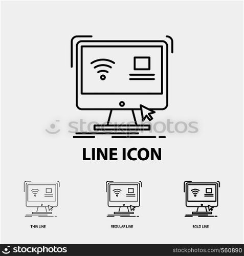 Control, computer, monitor, remote, smart Icon in Thin, Regular and Bold Line Style. Vector illustration. Vector EPS10 Abstract Template background