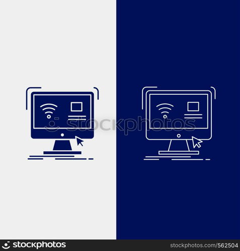 Control, computer, monitor, remote, smart Line and Glyph web Button in Blue color Vertical Banner for UI and UX, website or mobile application. Vector EPS10 Abstract Template background