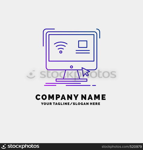 Control, computer, monitor, remote, smart Purple Business Logo Template. Place for Tagline. Vector EPS10 Abstract Template background