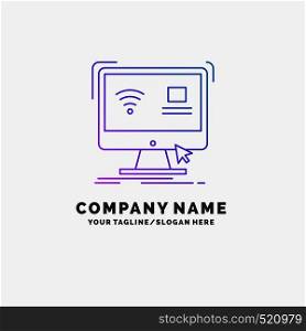 Control, computer, monitor, remote, smart Purple Business Logo Template. Place for Tagline. Vector EPS10 Abstract Template background