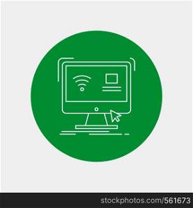 Control, computer, monitor, remote, smart White Line Icon in Circle background. vector icon illustration. Vector EPS10 Abstract Template background