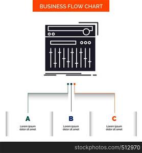 Control, controller, midi, studio, sound Business Flow Chart Design with 3 Steps. Glyph Icon For Presentation Background Template Place for text.. Vector EPS10 Abstract Template background