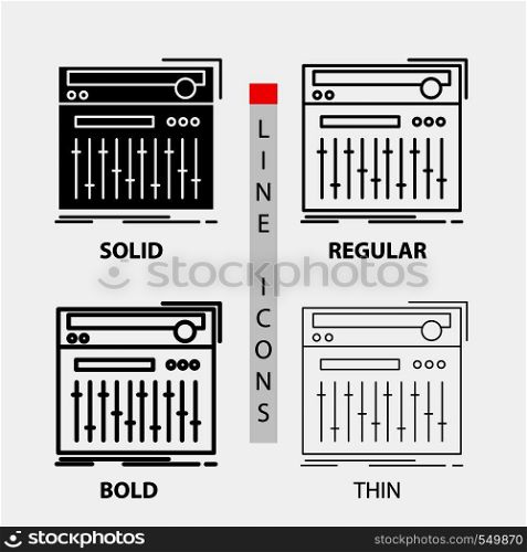 Control, controller, midi, studio, sound Icon in Thin, Regular, Bold Line and Glyph Style. Vector illustration. Vector EPS10 Abstract Template background