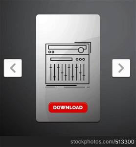 Control, controller, midi, studio, sound Line Icon in Carousal Pagination Slider Design & Red Download Button. Vector EPS10 Abstract Template background
