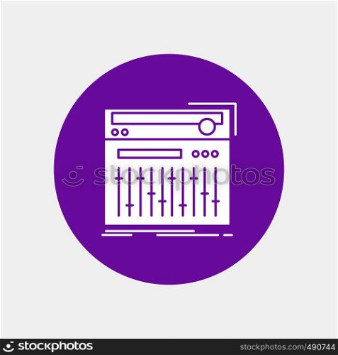 Control, controller, midi, studio, sound White Glyph Icon in Circle. Vector Button illustration. Vector EPS10 Abstract Template background