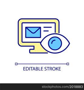 Control email RGB color icon. Computer software tracking and system management. Information technologies monitoring. Isolated vector illustration. Simple filled line drawing. Editable stroke. Control email RGB color icon