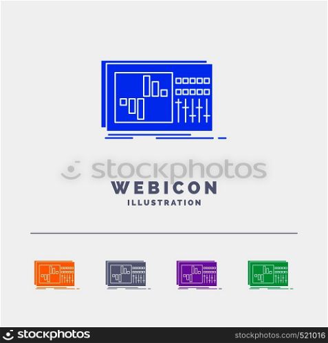 control, equalizer, equalization, sound, studio 5 Color Glyph Web Icon Template isolated on white. Vector illustration. Vector EPS10 Abstract Template background
