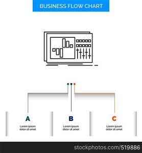 control, equalizer, equalization, sound, studio Business Flow Chart Design with 3 Steps. Line Icon For Presentation Background Template Place for text. Vector EPS10 Abstract Template background