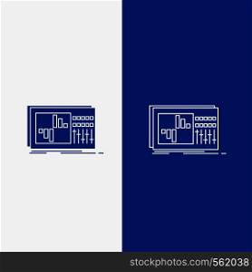 control, equalizer, equalization, sound, studio Line and Glyph web Button in Blue color Vertical Banner for UI and UX, website or mobile application. Vector EPS10 Abstract Template background
