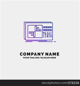control, equalizer, equalization, sound, studio Purple Business Logo Template. Place for Tagline. Vector EPS10 Abstract Template background