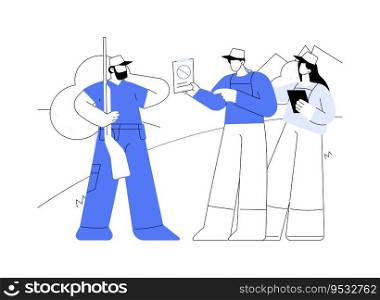 Control hunting abstract concept vector illustration. Group of diverse wildlife managers control hunting, ecology industry, environmental science, rescue of rare animals abstract metaphor.. Control hunting abstract concept vector illustration.