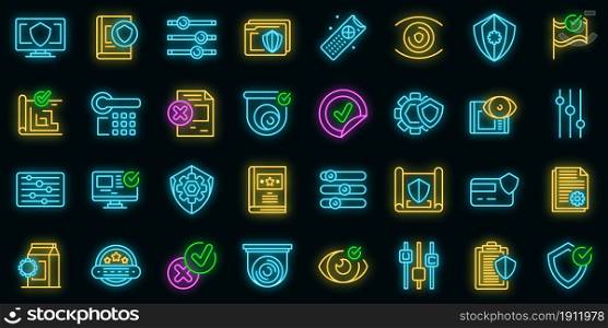 Control icons set. Outline set of control vector icons neon color on black. Control icons set vector neon