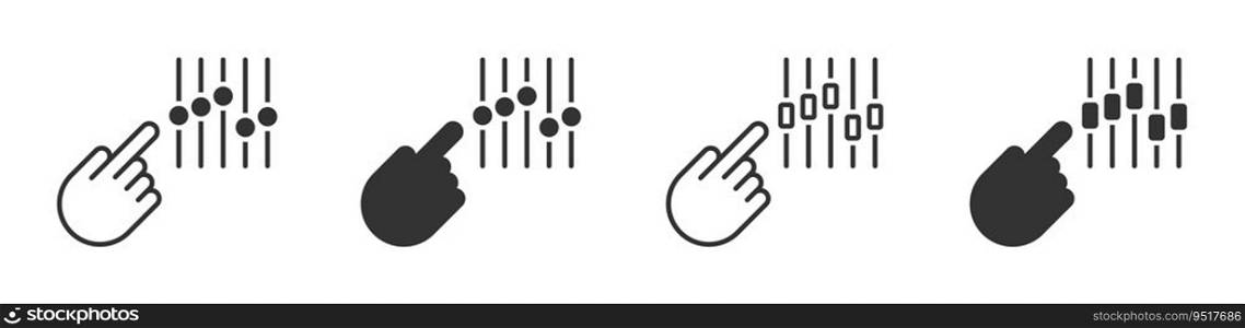 Control panel icon. Adjustment button with hand. Multimedia adjusting symbol. Vector illustration.
