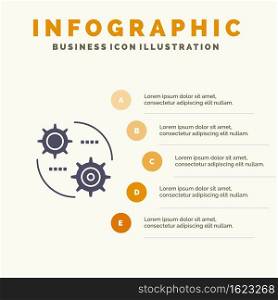 Control, Setting, Gear, Setting Solid Icon Infographics 5 Steps Presentation Background