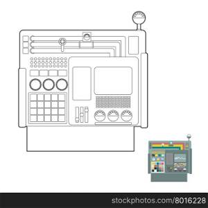 control system. System Center Panel for production. Industrial Panel. Buttons and screens and sensors. Vector coloring book