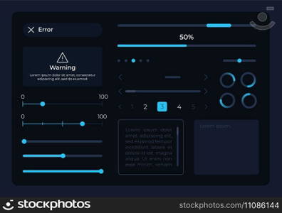 Control UI elements kit. Loading process. Editable isolated vector components. Navigation. Web design widget pack for mobile app, software with dark theme. Montserrat Light, Medium, Bold fonts used. Control UI elements kit