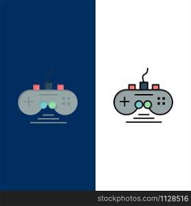 Controller, Game, Game Controller, Gamepad Icons. Flat and Line Filled Icon Set Vector Blue Background