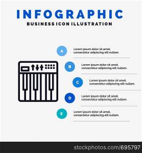 Controller, Hardware, Keyboard, Midi, Music Line icon with 5 steps presentation infographics Background