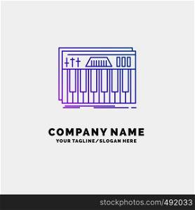 Controller, keyboard, keys, midi, sound Purple Business Logo Template. Place for Tagline. Vector EPS10 Abstract Template background